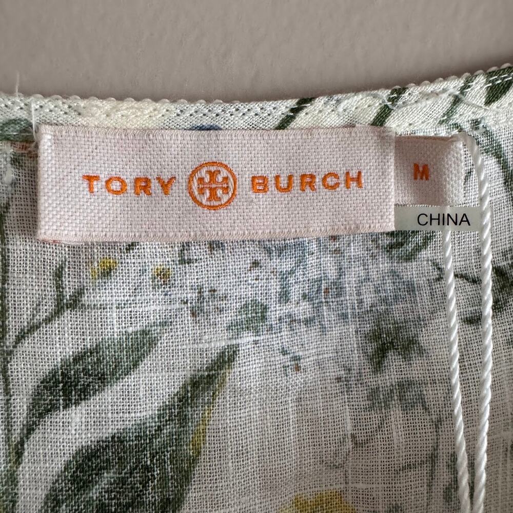 Tory Burch Botanical Print Tomino Dress Linen Coverup Size Medium $325 New - Picture 3 of 9